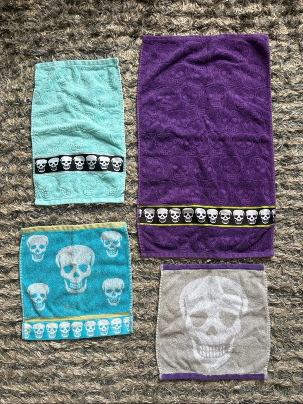 Betsey Johnson 100% Cotton Skull Towel Set - Purple, Teal, Aqua, Gray